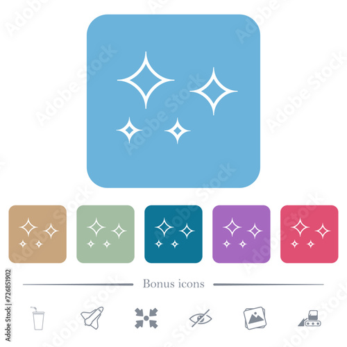Glare stars outline flat icons on color rounded square backgrounds
