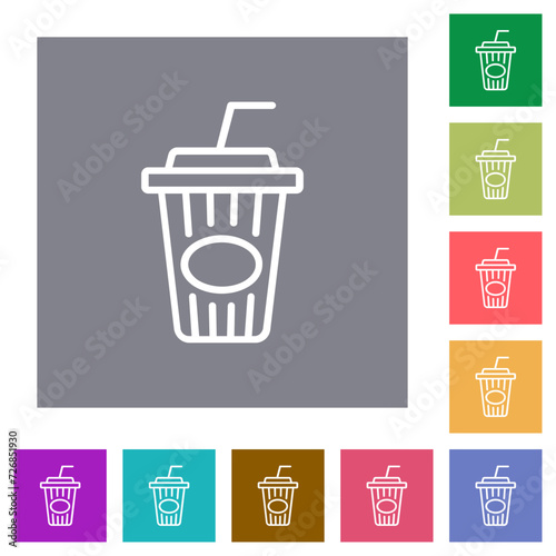 Disposable cup with straw outline square flat icons photo
