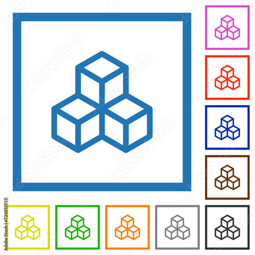 Blockchain outline flat framed icons