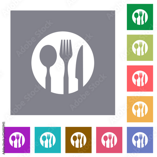 Tableware set solid square flat icons