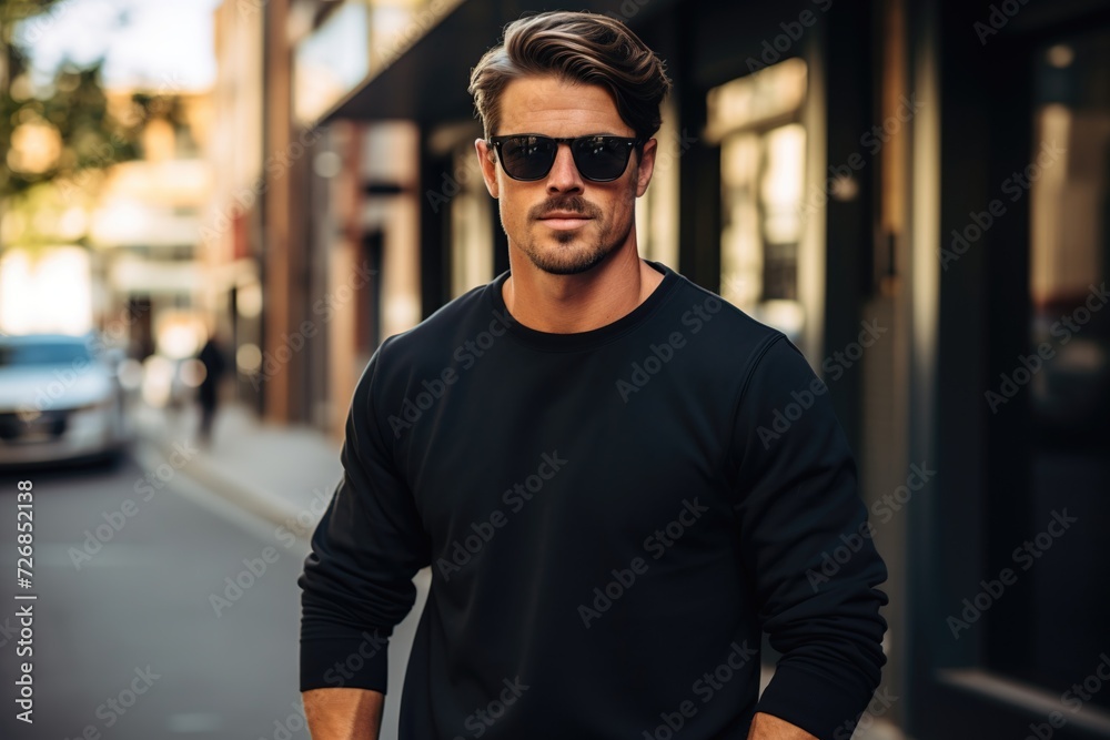 portrait of a man Model with Classic Black T-Shirt portrait of a man Model with Classic Black T-Shirt