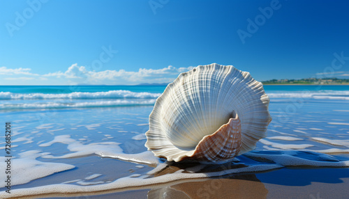 Transparent waters edge, summer tranquil coastline, nature beauty in seashells generated by AI