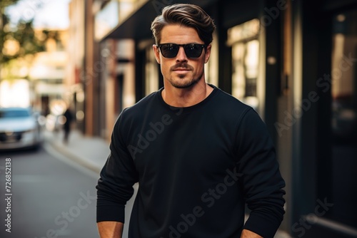 portrait of a man Model with Classic Black T-Shirt