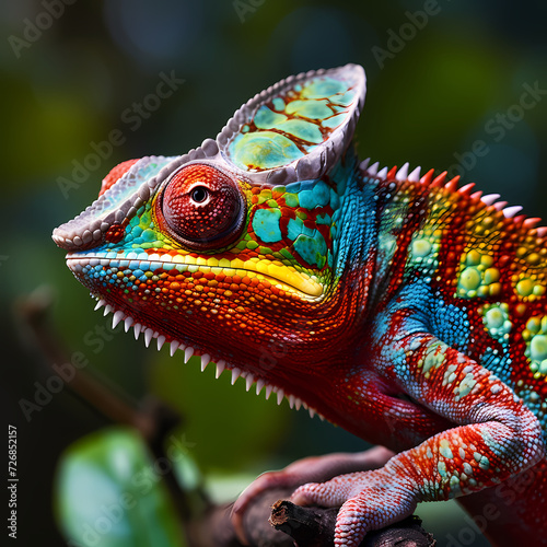 Close-up of a chameleon changing colors. 