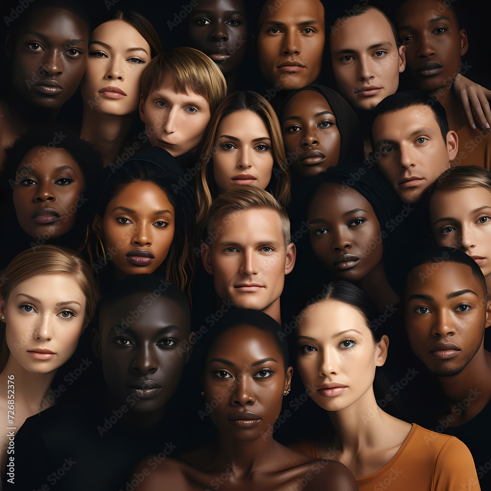 Collage of diverse faces representing unity. 