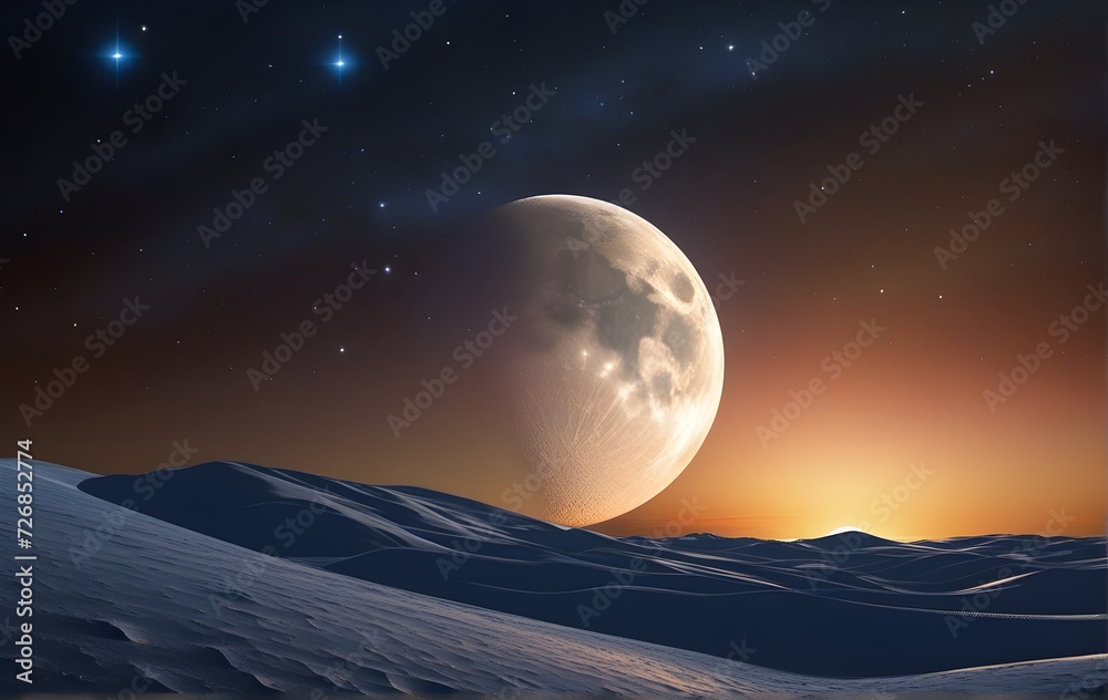 Big full moon over mountains at night. Background, wallpaper, banner