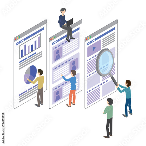 WEBサイトを解析している人たちのイラスト
