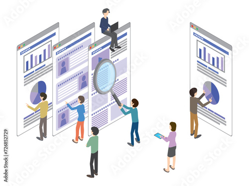 WEBサイトを解析している人たちのイラスト