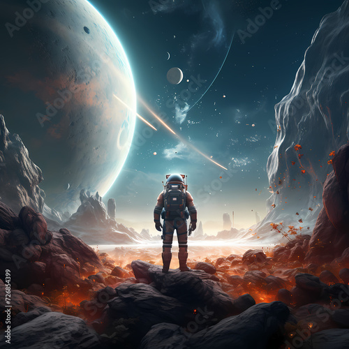 Sci-fi astronaut exploring an alien planet.
