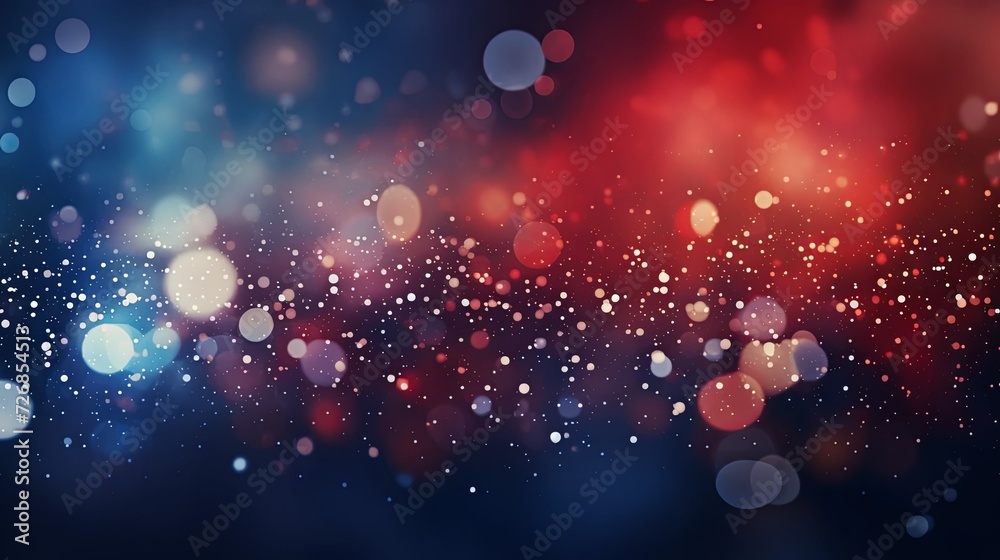 Abstract red white blue glitter sparkle lights bokeh background. 4th of July USA Independence Day. for artwork graphic design. copy text space.