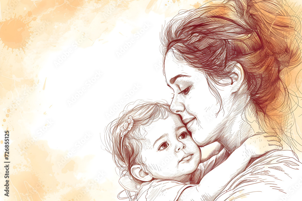 Mother and child bond, happy mothers day celebration, illustration in line drawing style. Mother and child bond, happy mothers day celebration, illustration in line drawing style.