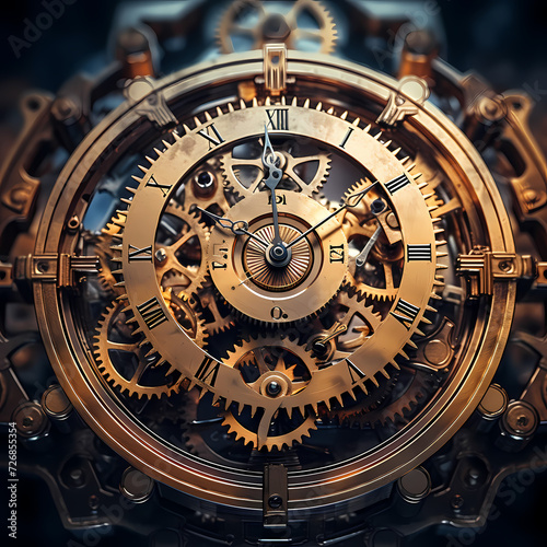 Steampunk-style gears forming the inner workings of a clock.
