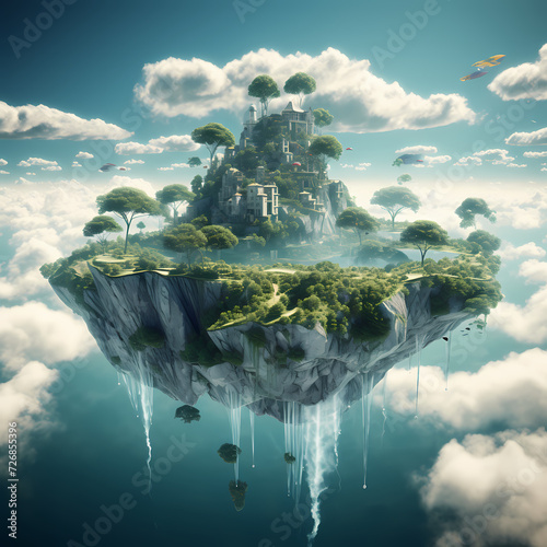Surreal floating islands in the sky. © Cao