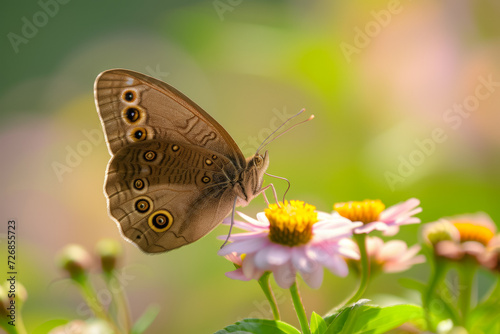 Butterfly on a flower, macro. Background with selective focus and copy space