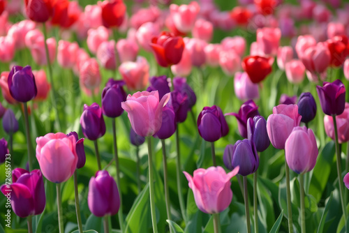 Flowerbed with spring tulips. Background with selective focus and copy space © top images