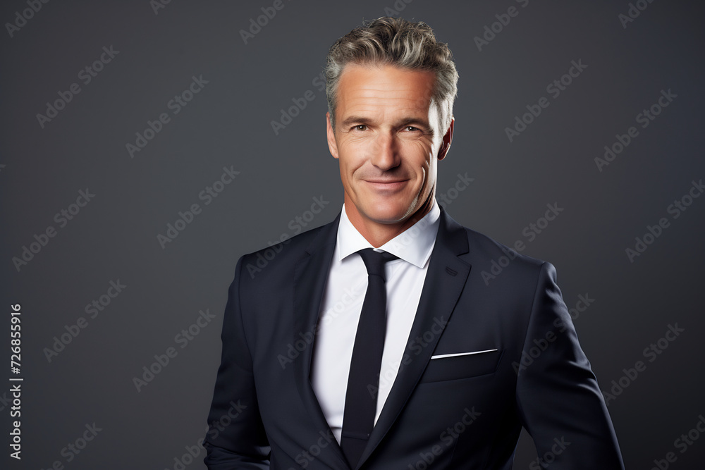 Confident Businessman in Classic Black Suit and Tie. Corporate Leadership Portrait Concept Confident Businessman in Classic Black Suit and Tie. Corporate Leadership Portrait Concept