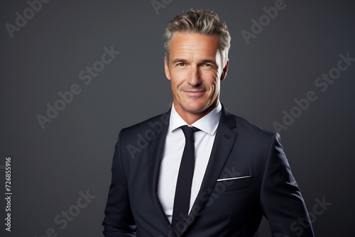 Confident Businessman in Classic Black Suit and Tie. Corporate Leadership Portrait Concept