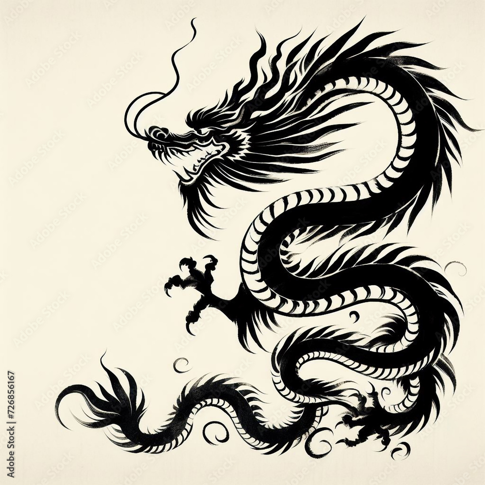 Chinese ink style of dragon zodiac sign with flower lantern asian elements Chinese ink style of dragon zodiac sign with flower lantern asian elements