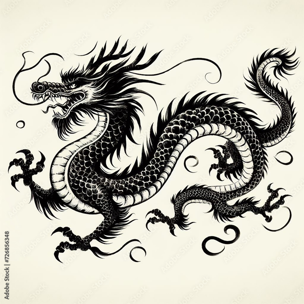Chinese ink style of dragon zodiac sign with flower lantern asian elements Chinese ink style of dragon zodiac sign with flower lantern asian elements
