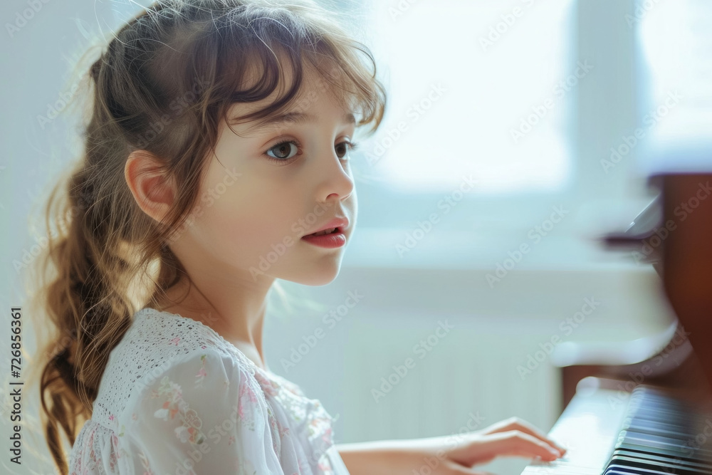 The concept of music learning study in childhood. Background with selective focus and copy space The concept of music learning study in childhood. Background with selective focus and copy space