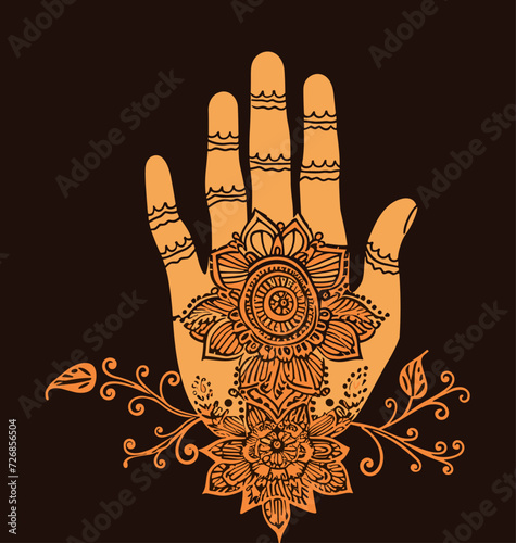 Vectorized hands adorned with henna designs  symbolizing the intricate artistry and cultural significance of Mehndi in a meaningful vector backdrop. simple minimalist illustration creative