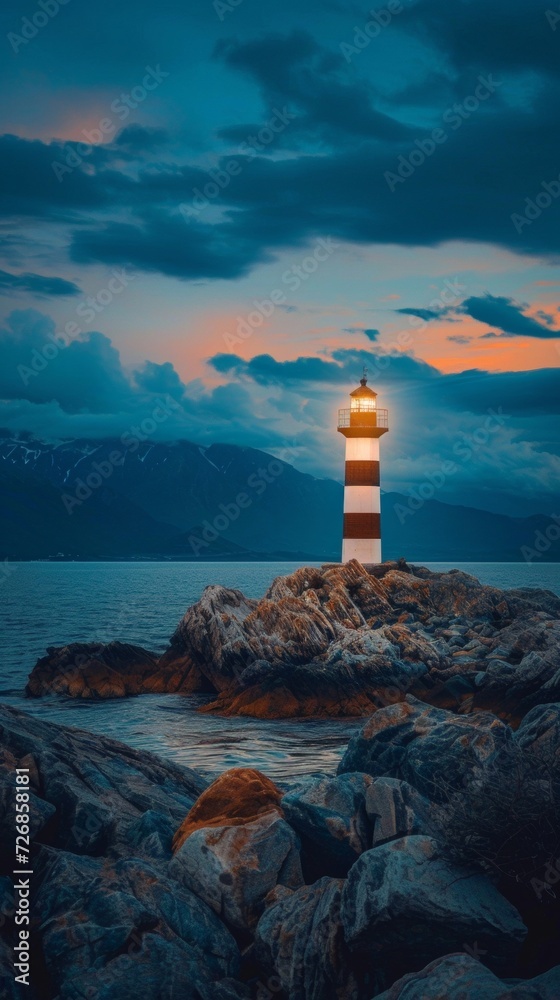 Majestic Lighthouse Perched on Rocky Shoreline
