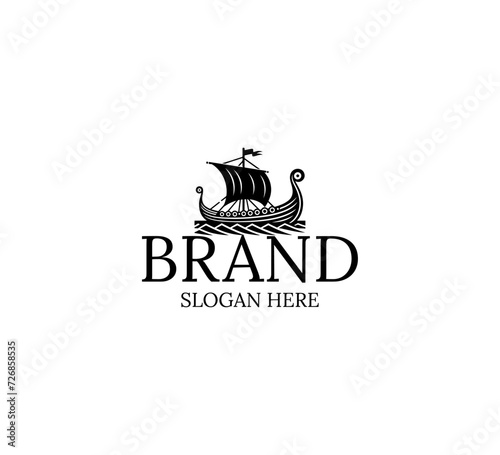 viking ship logo hand drawn vector