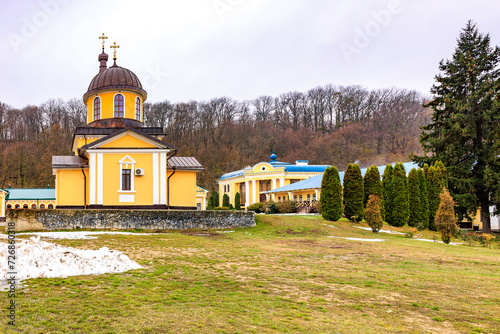 Hincu Monastery in the Republic of Moldova. Background with selective focus and copy space photo