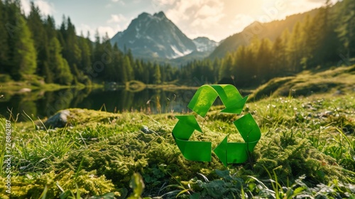 Green Recycle Bin on Lush Green Field photo