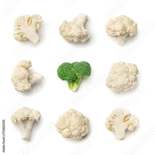 Cauliflower and broccoli collection isolated on white