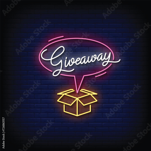 Neon Sign giveaway with brick wall background vector
