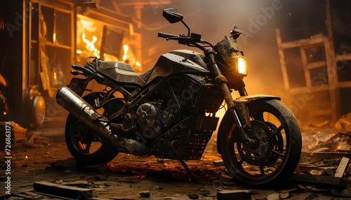 Motorcycle on a dark background. Motorcycle in the dark. © A