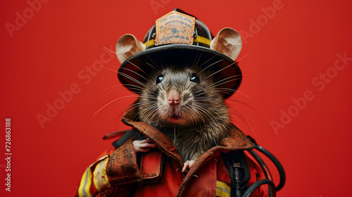 Cute Rat in Fireman Costume photo