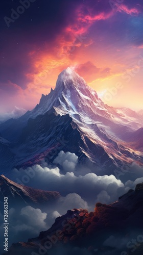 Mountain Wallpaper, Miracle Morning Aerial View Sunrise, Beginning Golden Dramatic Sky, Evening Time Twilight Sunset. Mountain Peak Landscape Background