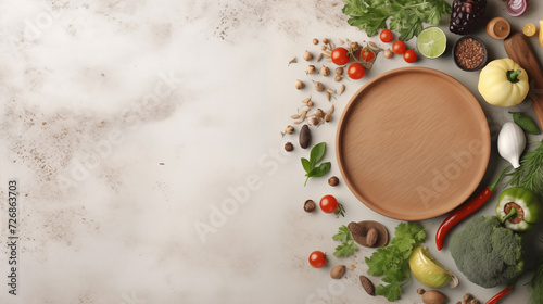 Wallpaper Mural Wood texture background with cooking ornaments for a food menu theme. Copy space background area. Torontodigital.ca