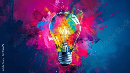 Painting of a Colorful Light Bulb With Splatters of Paint