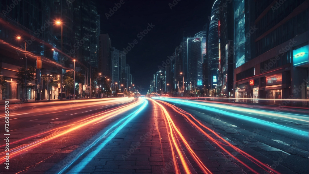 Naklejka premium Cars lights on the road of modern city