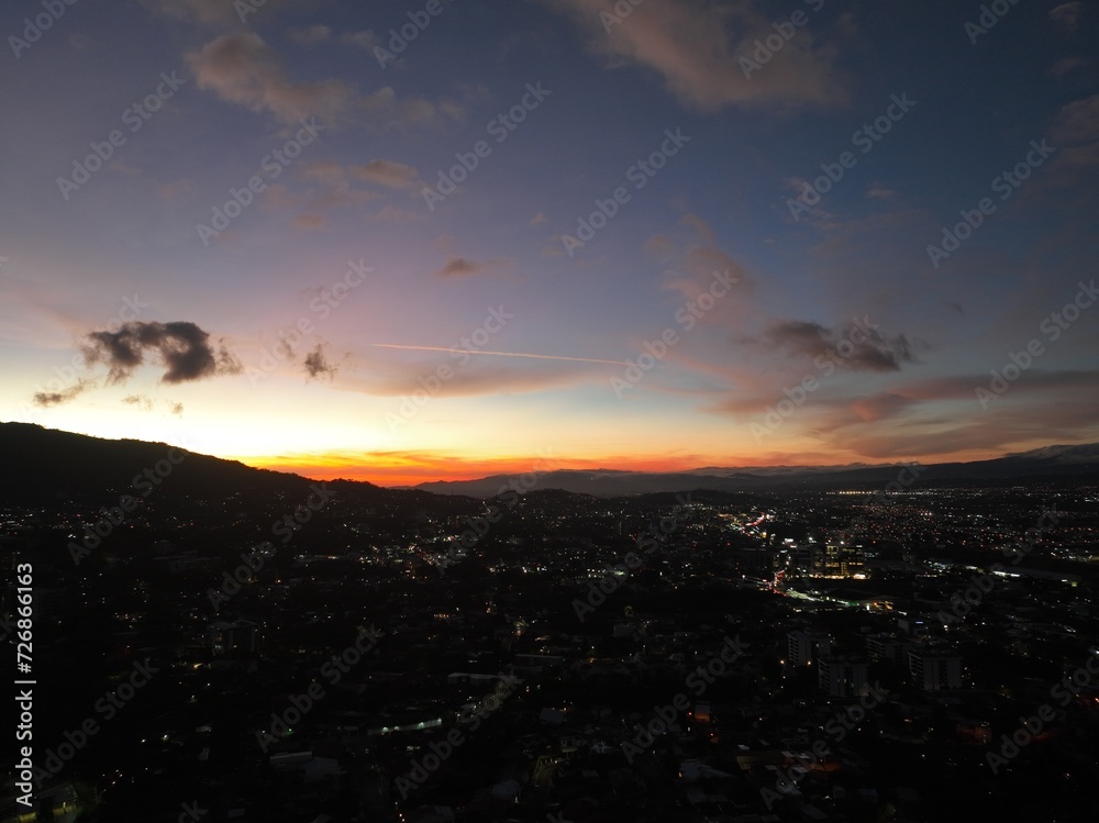 Magical sunset over the mountains of Escazu and San Jose