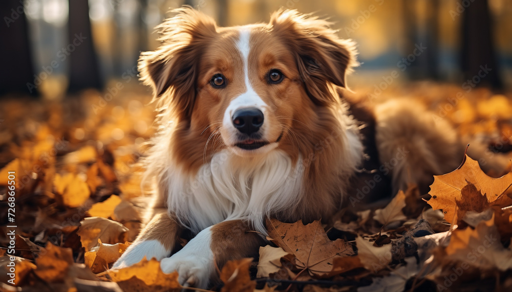 Cute puppy playing in autumn forest, loyal and cheerful generated by AI Cute puppy playing in autumn forest, loyal and cheerful generated by AI