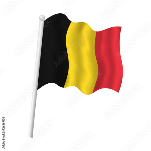 Belgium flag on flagpole waving in wind. Belgian tricolor vector isolated object illustration. Black, red and yellow flag texture photo