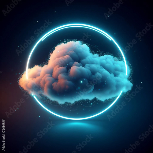 Neon Night Sky 3D Render Abstract Cloud Illuminated with a Light Ring