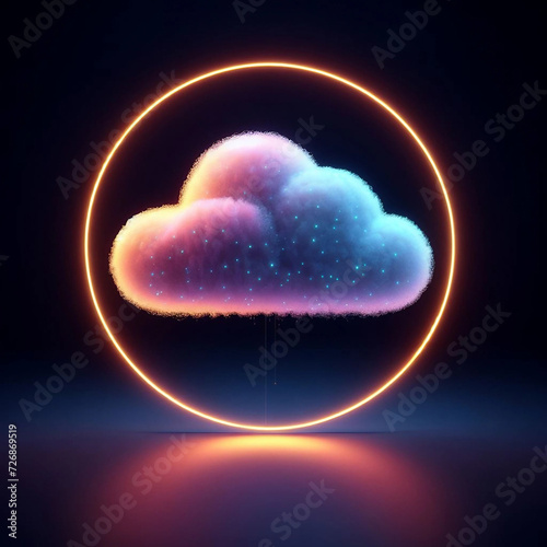 Neon Night Sky 3D Render Abstract Cloud Illuminated with a Light Ring