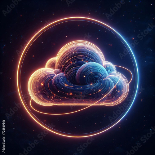 Neon Night Sky 3D Render Abstract Cloud Illuminated with a Light Ring
