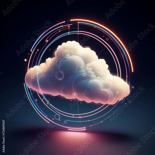 Neon Night Sky 3D Render Abstract Cloud Illuminated with a Light Ring