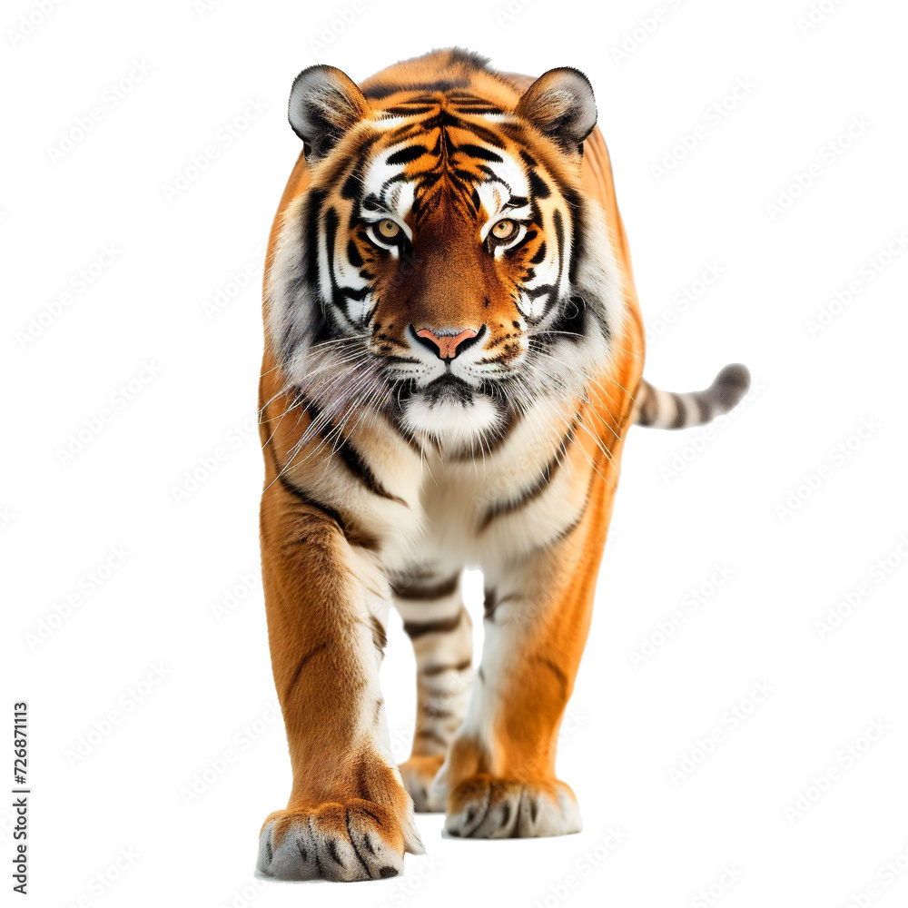 A fierce male tiger, with transparent background, PNG file
