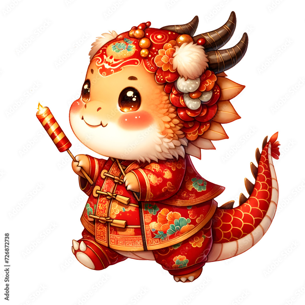 2024 Cute Dragon clipart, Chinese New Year Watercolor Clipart, Lion Dance, Baby Dragon for kids, Chinese Lunar New Year, Holiday Graphic PNG