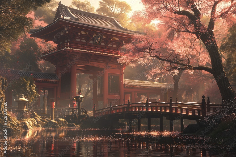 Cherry blossoms and tranquil ponds, creating a peaceful and elegant atmosphere. Generative AI Cherry blossoms and tranquil ponds, creating a peaceful and elegant atmosphere. Generative AI