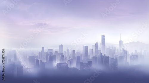 Panoramic view of the city in fog. Vector illustration.