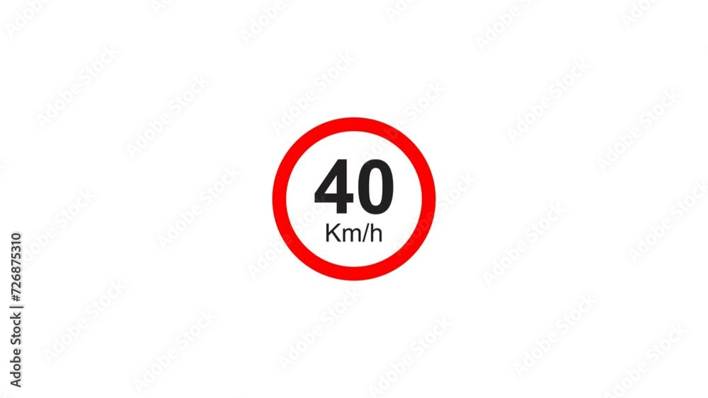 40 kmh Speed Limit Sign Icon Animation. Transparent background. 4K Video 40 kmh Speed Limit Sign Icon Animation. Transparent background. 4K Video