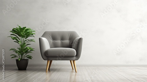 interior of living grey fabric armchair, wooden table on wooden floor  © CStock